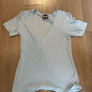 Bordeaux Sky Blue V-Neck Short Sleeve Top